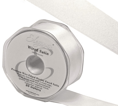 White Wired Edge Double Faced Satin Ribbon 25mm x 20m (Eleganza) 1pc