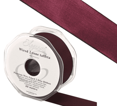Wine Wired Edge Taffeta Ribbon 38mm x 20m (Eleganza) 1pc