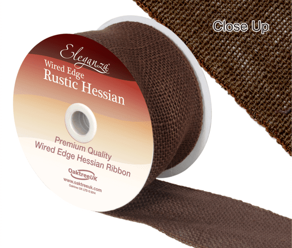 Wired Rustic Hessian Chocolate Ribbon 70mm x 9.1m 