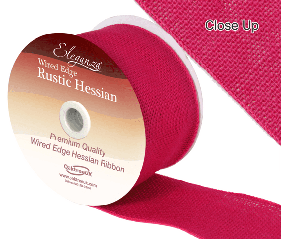 Wired Rustic Hessian Fuchsia Ribbon 70mm x 9.1m