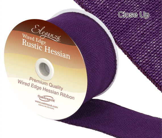 Wired Rustic Hessian Purple Ribbon 70mm x 9.1m