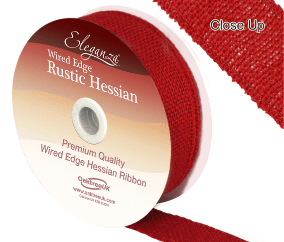 Wired Rustic Hessian Red Ribbon 32mm x 9.1m 