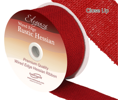 Wired Rustic Hessian Red Ribbon 50mm x 9.1m (Eleganza) 1pc