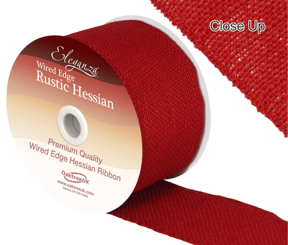 Wired Rustic Hessian Red Ribbon 70mm x 9.1m 
