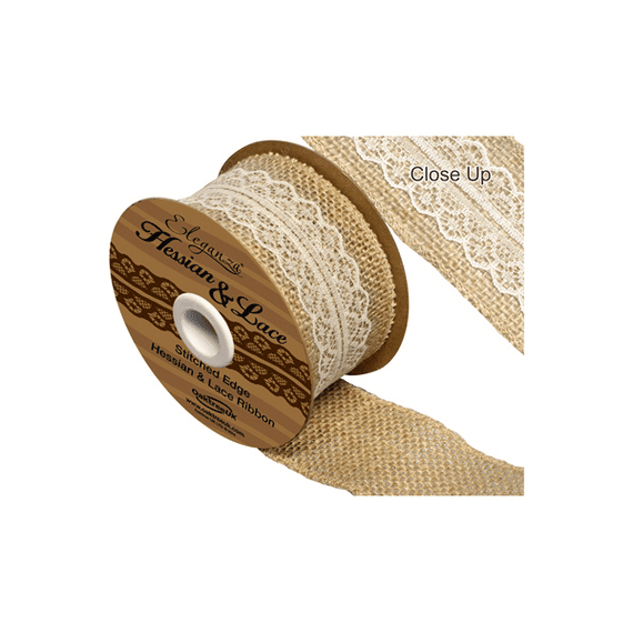Woven Edge Hessian & Lace Ivory 50mm x 5 yards