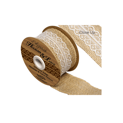 Woven Edge Hessian & Lace White 50mm x 5 yards (Eleganza) 1pc