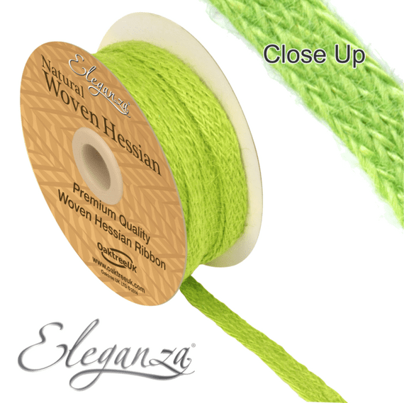 Eleganza Apple Green Woven Hessian Ribbon 10mm x 10m