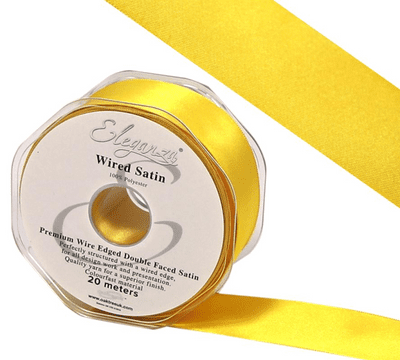 Yellow Wired Edge Double Faced Satin Ribbon 25mm x 20m (Eleganza) 1pc