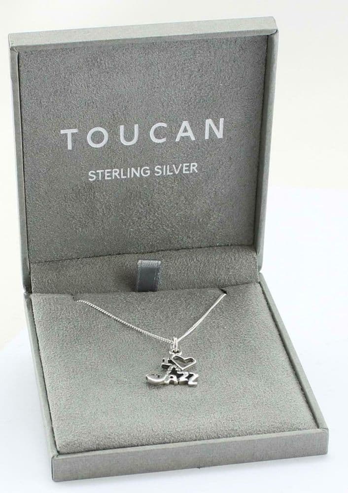 .925 Sterling Silver Toucan Music Jazz Treblecleff Pendant & Necklace women