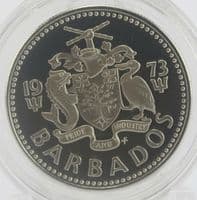 1973 Coin of Barbados 25 cents coin Morgan Lewis windmill