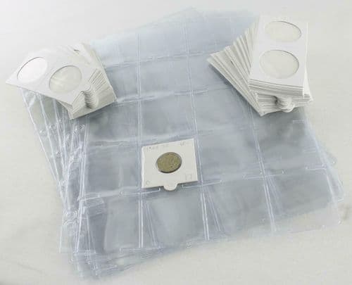 5 PVC Coin Album Pages with 100 x  Self Adhesive Coin Holders