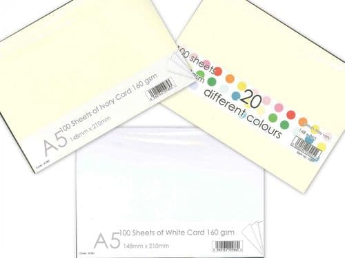 Card Craft A5 White Ivory Multi Coloured Blank Card Packs of 100