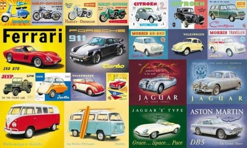 Classic Wheels Fridge Magnets Cars Bikes Scooters Campers Jaguar Harley Ferrari
