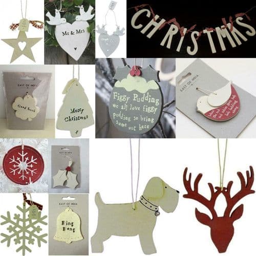 East of India Hanging Wooden Christmas Tree Decorations Xmas Gift