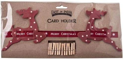 East of India Reindeer Christmas Card Holder - Ribbon & Pegs
