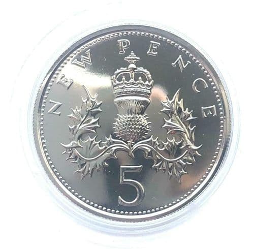 Five Pence 5p Proof Coins From Years 1971 - 1990 in Lighthouse Capsule