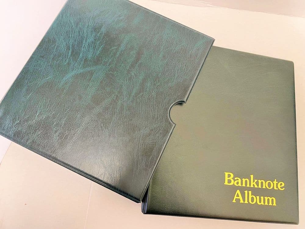 Green Banknote Album with Slip Case and 10 x 2 pocket and 10 x 3 pocket pages
