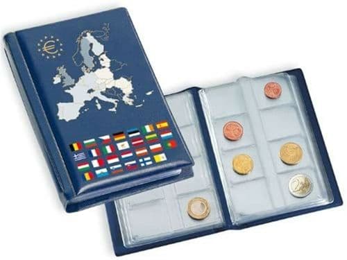 Lighthouse coin Wallet with 12 coin sheets for 12 complete Euro coin sets, blue