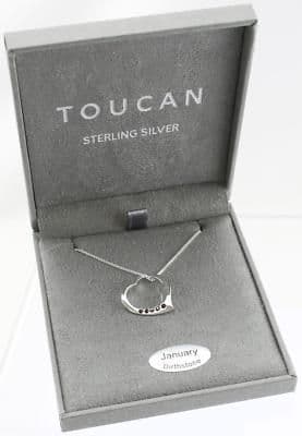Sterling Silver Toucan Birthstone Heart Pendant & Necklaces
