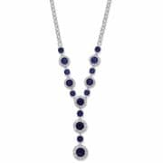 16"- 17" adjustable Sterling silver Blue sapphire and clear cubic zirconia Necklace