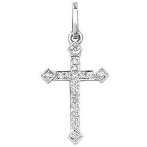 18ct white Gold 0.06ct Diamond set budded cross pendant