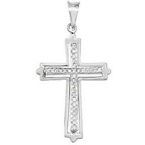 18ct white Gold 0.07ct Diamond set flared cross pendant