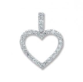 18ct white Gold 0.6ct Diamond set heart outline pendant