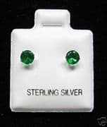 4mm Round Emerald May Birthstone Silver Stud Earrings