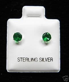 4mm Round Emerald May Birthstone Silver Stud Earrings