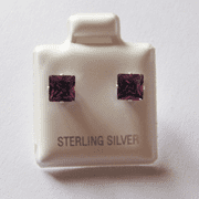 5mm square Princess cut Amethyst Cubic Zirconia Sterling silver Stud earrings