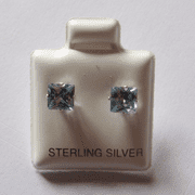 5mm square Princess cut Aqua Cubic Zirconia Sterling silver Stud earrings