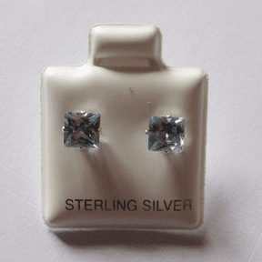 5mm square Princess cut Aqua Cubic Zirconia Sterling silver Stud earrings