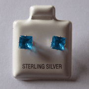 5mm square Princess cut Blue Zircon Cubic Zirconia Sterling silver Stud earrings
