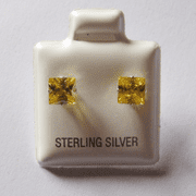5mm square Princess cut Citrine Cubic Zirconia Sterling silver Stud earrings