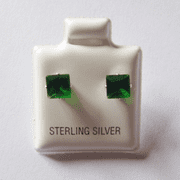5mm square Princess cut Emerald Cubic Zirconia Sterling silver Stud earrings