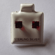 5mm square Princess cut Garnet Cubic Zirconia Sterling silver Stud earrings