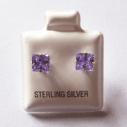 5mm square Princess cut Lavender Cubic Zirconia Sterling silver Stud earrings