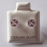 5mm square Princess cut Pink Cubic Zirconia Sterling silver Stud earrings