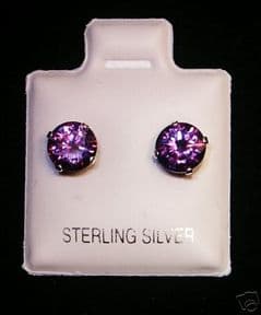 6mm Amethyst February Birthstone Silver Stud Earrings