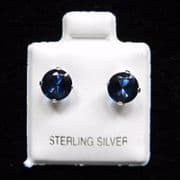 6mm Cubic Zirconia Blue Sapphire Birthstone Silver Stud Earrings