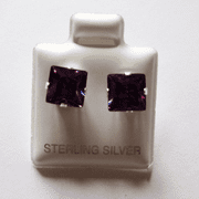 7mm square Princess cut Amethyst Cubic Zirconia Sterling silver Stud earrings