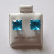 7mm square Princess cut Blue Zircon Cubic Zirconia Sterling silver Stud earrings