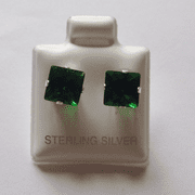 7mm square Princess cut Emerald Cubic Zirconia Sterling silver Stud earrings