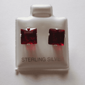7mm square Princess cut Garnet Cubic Zirconia Sterling silver Stud earrings