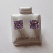 7mm square Princess cut Lavender Cubic Zirconia Sterling silver Stud earrings