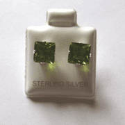 7mm square Princess cut Peridot Cubic Zirconia Sterling silver Stud earrings