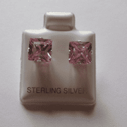 7mm square Princess cut Pink Cubic Zirconia Sterling silver Stud earrings