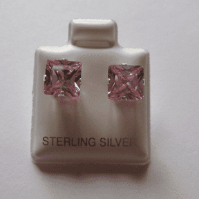 7mm square Princess cut Pink Cubic Zirconia Sterling silver Stud earrings
