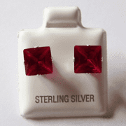 7mm square Princess cut Ruby Cubic Zirconia Sterling silver Stud earrings