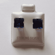 7mm square Princess cut Sapphire Cubic Zirconia Sterling silver Stud earrings
